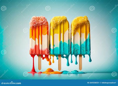 Melting Ice Cream Cone With Sweet Toppings On Minimal Studio Background