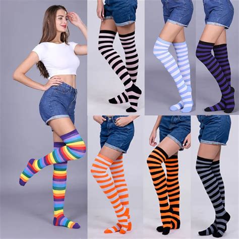 Women Fashion Striped Thigh High Over The Knee Socks Long Stockings 2018 Warm Long Stocking A2