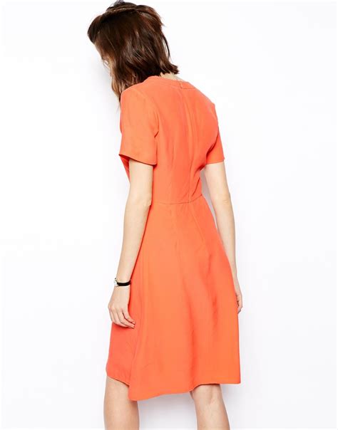 Lyst Asos Midi Dress With Ruched Front Detail In Orange