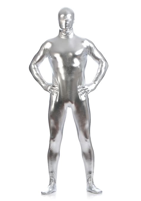 Body Zentai Met Lico Plateado De Segunda Piel Traje Ajustado De Cuerpo