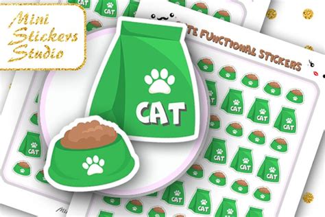 Kawaii Cat food reminders Planner Stickers