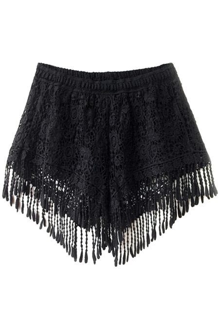 Solid Color Fringe Lace Shorts BLACK WHITE Lace Shorts Black Crochet