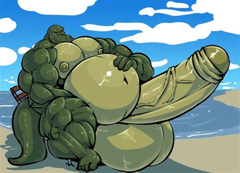 Rule 34 Alligator Alligatorid Anthro Balls Beach Belly Big Balls Big