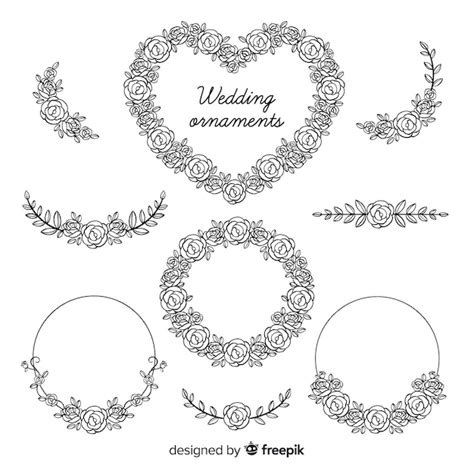 Pack Adornos Florales De Boda Dibujados A Mano Vector Gratis