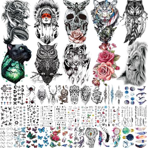 Amazon COKTAK 46 Sheets Large Dragon Lion Temporary Tattoos For