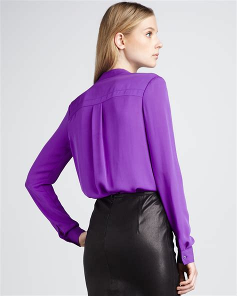 Lyst Theory Silk Blouse In Purple