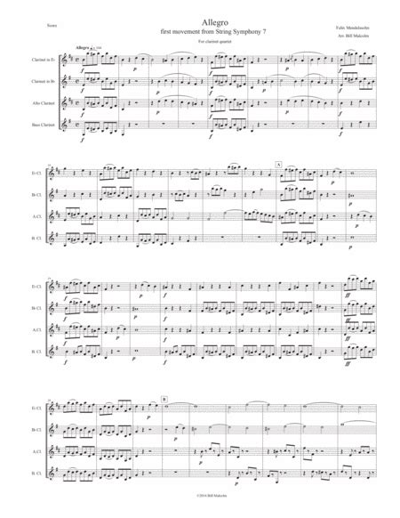 Allegro From String Symphony For Clarinet Quartet Arr Bill Malcolm