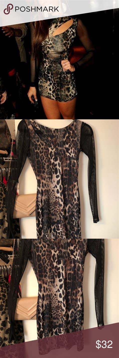 [2 40] Leopard Cheetah Print Dress Sheer Sleeve Cheetah Print