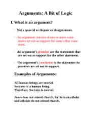 Arguments- Logic - Arguments: A Bit of Logic I. What is an argument ...