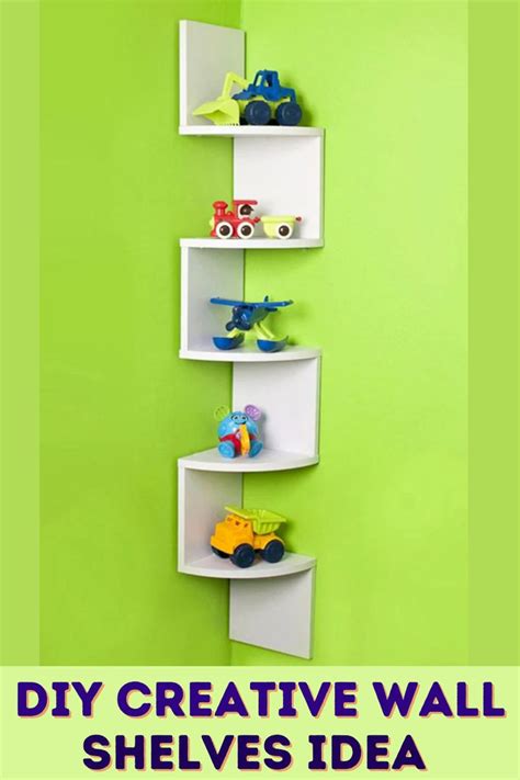 Three White Shelves With Toys On Them Against A Green Wall