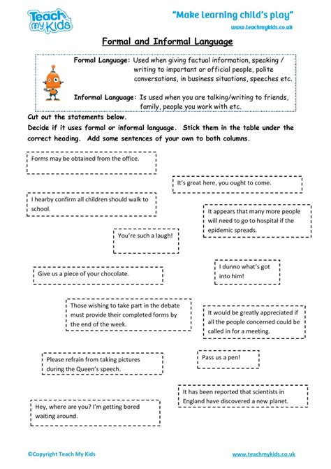 Formal And Informal English Exercises