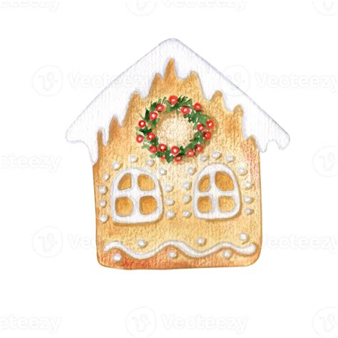 Watercolor Christmas Gingerbread House Png