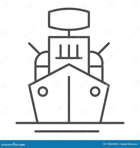 Warship Thin Line Icon Armed Ship Sea Battleship Or Destroyer Symbol