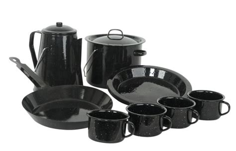 Enamel Cookware Camp Set 13 Pce 4 Mugs 4 Plates Coffee Pot Billy Fry