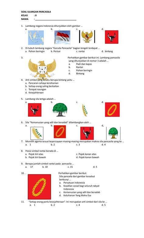 Soal Latihan Pancasila Soal Ulangan Pancasila Kelas Ii Nama