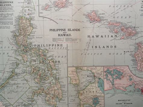 1903 Philippines And Hawaii Original Large Antique Map Wall Map Home