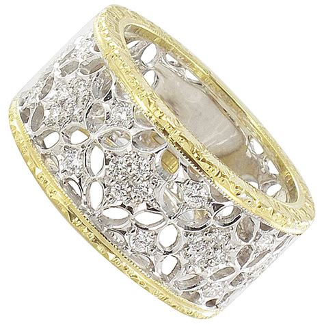 New Diamond Two Color Gold Filigree Band Ring For Sale at 1stdibs