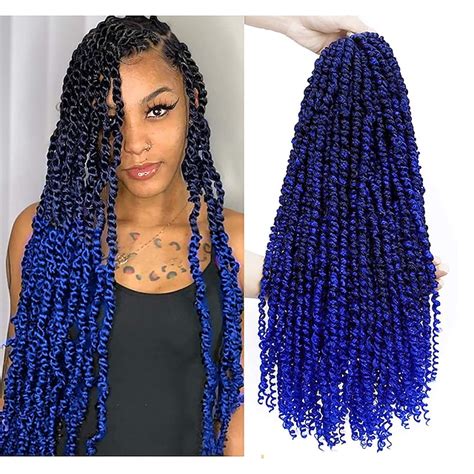 24inch Ombre Blue Pre Twisted Passion Twist Hair 2Packs Pre Looped