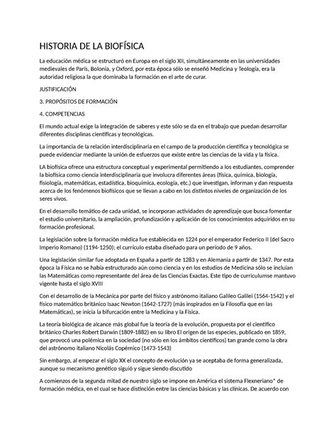 Unidad 1 Resumen Biofísica HISTORIA DE LA BIOFÍSICA La educación