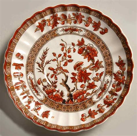 Indian Tree Orange Rust Scallop Red Trim Saucer For Flat Demitasse