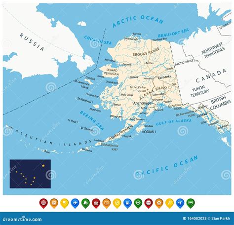 US State Alaska Political Map and Map Icons Stock Vector - Illustration ...