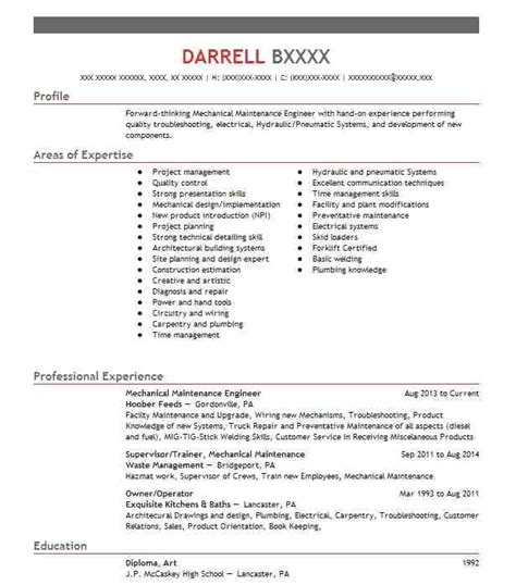 Mechanical Maintenance Engineer Resume Williamson Ga Us