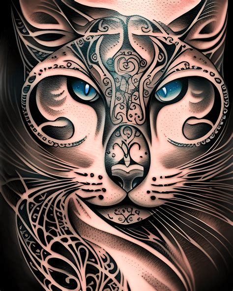 Tattooed Natural Boho Cat Beauty Biomechanical Art Fantasy Portrait