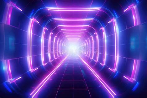 Abstract Neon Light Tunnel In Pink And Blue Color Futuristic