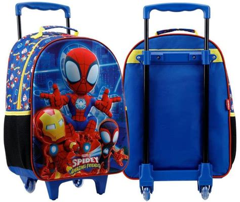 Mochila Homem Aranha Bolsa Escolar Infantil Rodinhas 14L Xeryus