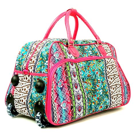 Women's Carry-on 21" Boho Stripe Quilt Patterned Zippered Rolling ...