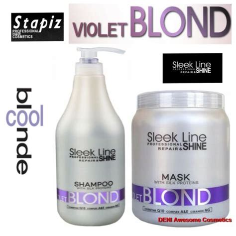 STAPIZ Sleek Line VIOLET BLOND Mask Shampoo Silk Proteins For Grey