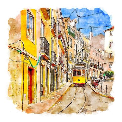 Lisboa Portugal Watercolor Sketch Hand Drawn Illustration 13258734