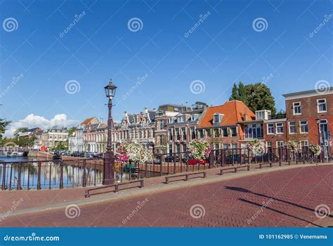 bridge  flowers   historic center  haarlem stock image