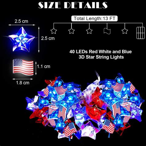 July 4th Independence Day Patriotic Decor Led American Flag Stars String Lights Battery Operated