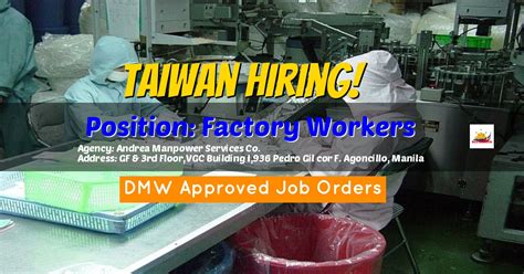 Dmw Approved Job Orders For Factory Workers Under Andrea Manpower