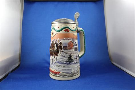 Budweiser Lidded Christmas Stein American Homestead Etsy