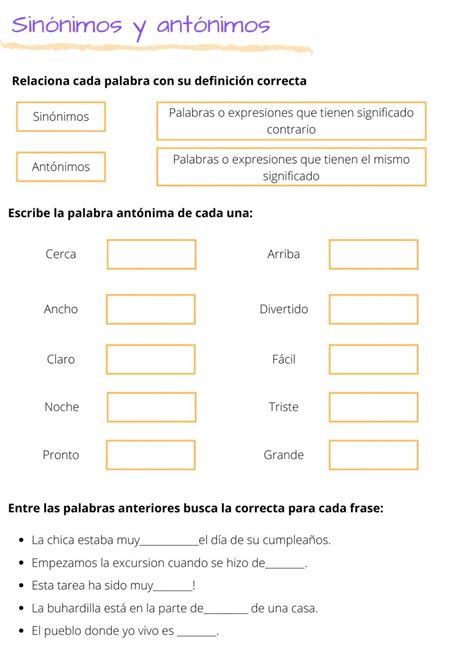 Ficha Interactiva De Sin Nimos Y Ant Nimos Para Tercero De Primaria