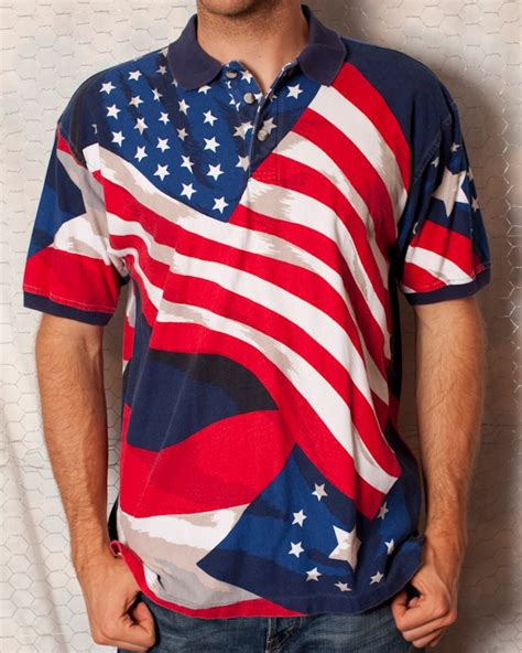 Red White And Blue American Flag Polo Shirt By Greatwhitevintage