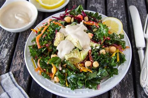 Kale Chickpea Salad With Lemon Tahini Dressing Simple Healthy Kitchen