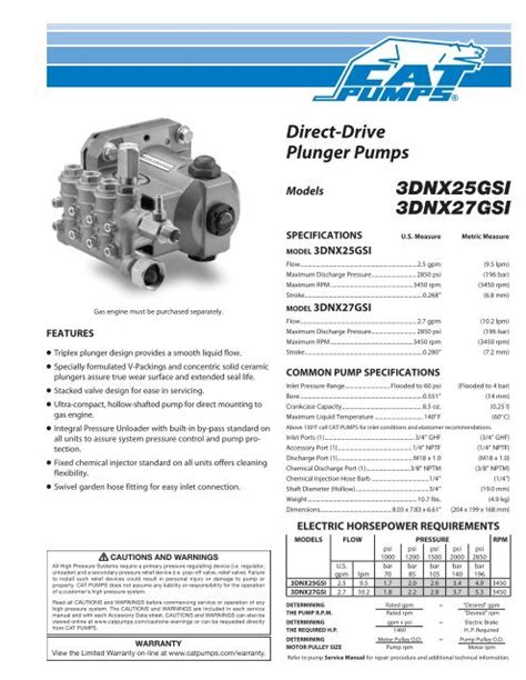 Direct Drive Plunger Pumps 3DNX25GSI 3DNX27GSI Cat Pumps