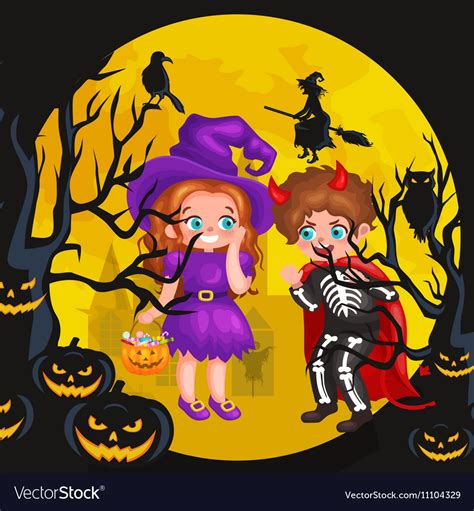 Cute colorful halloween kids in costume for party Vector Image