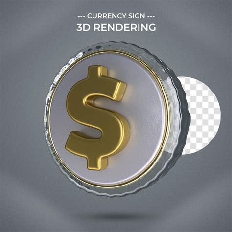 Moeda realista fundo transparente de renderização 3d cifrão PSD