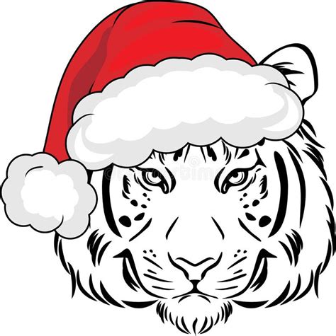 Portrait Of A Tiger In A Santa Hat Stock Vector Illustration Of Horoscope Expression 233720208