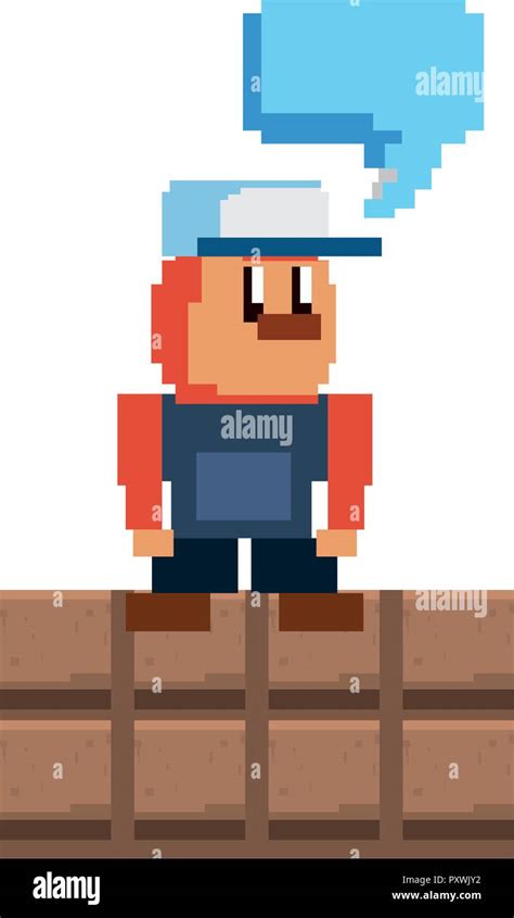 character on blocks pixel video game vector illustration Stock Vector ...