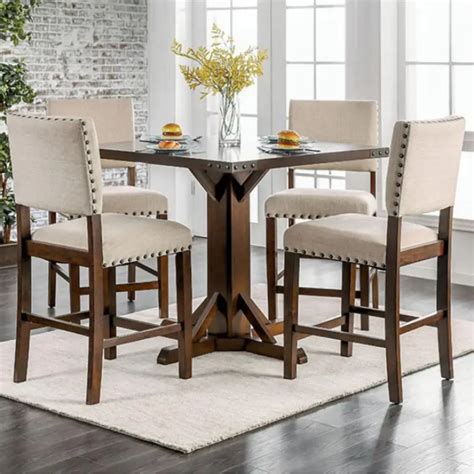 Burkitt Counter Height Solid Wood Pedestal Dining Table Vigshome