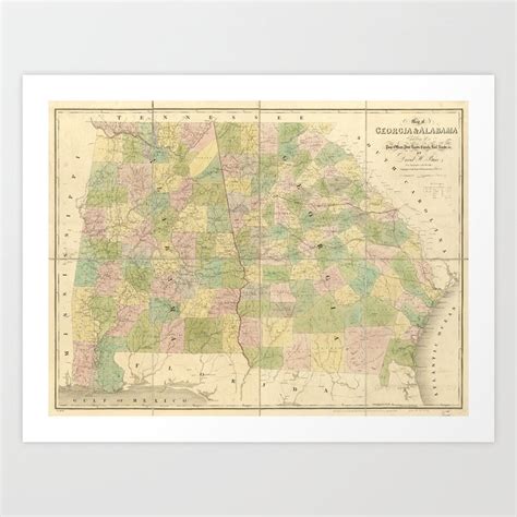 Map of Georgia and Alabama (1839) Art Print by thearts | Society6