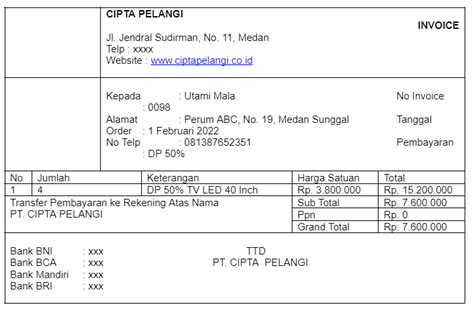 15 Contoh Invoice Tagihan Pembayaran Barang And Jasa Yang Benar