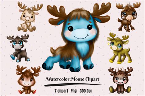 Watercolor Cute Kawaii Moose Clipart Graphic By Hamees Store Creative