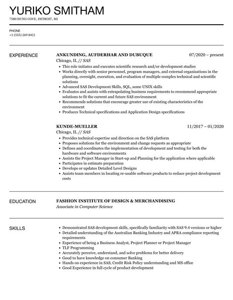 Sas Resume Samples Velvet Jobs