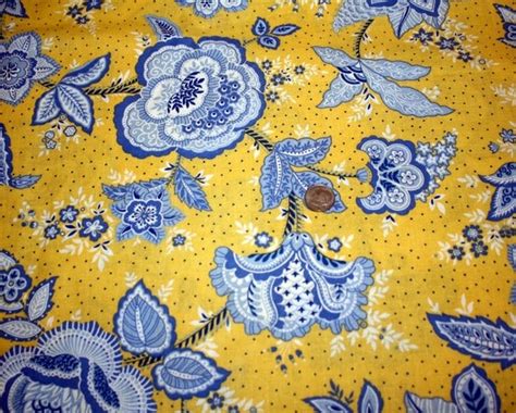 Blue And Yellow Cotton Fabric Retro Floral More By Janelizabeths